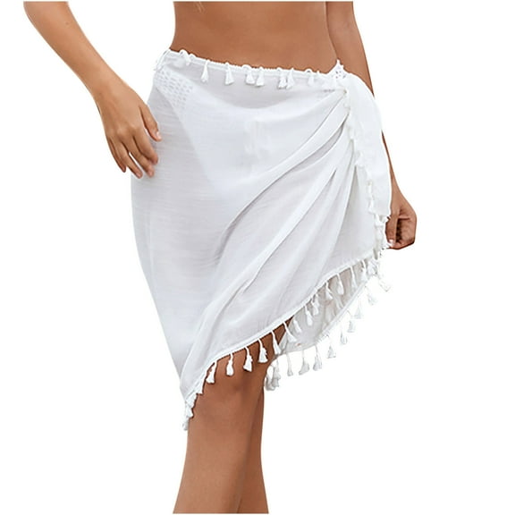 Borniu Mini Skirt Women's Vacation Beach Skirt Sunscreen Tassel Strap Half-length Skirt Summer Skirts