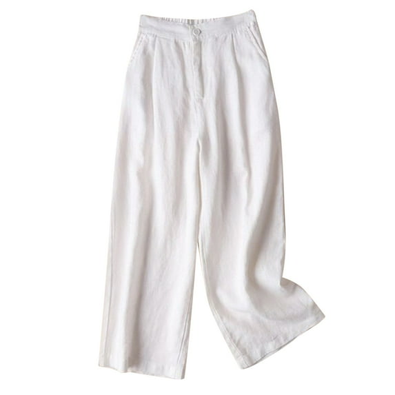 Holiday Deals! Borniu Pants Women's Pants, Solid Color Casual Feeling Of Falling Button Cotton And Linen Pants Women Summer, Straight Barrel Ninth Pants Clearance