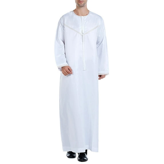Holiday Deals! Borniu Thobe,Robe for Men, Muslim Robe Arab Middle Robe Pattern Ear Long Sleeve Standing Neck Fashion Casual Robe Muslim Clothes for Men Clearance