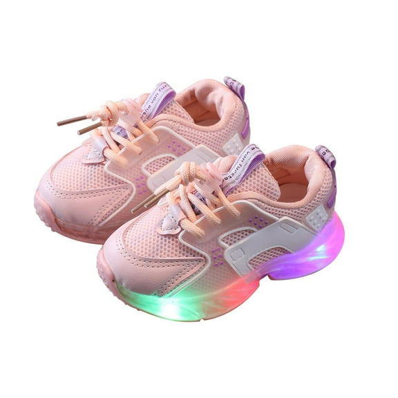 Ohufall Toddler Shoes Children Baby Girls Boys Letter LED Light Luminous Running Sport Shoes