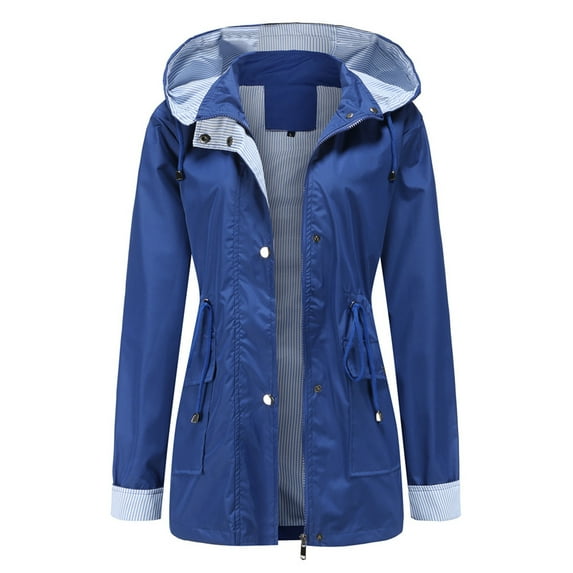 Holiday Deals! Ohufall Women's Waterproof Rain Jacket Outdoor Lightweight Raincoat With Removable Hoodies Windbreaker Trench Coat Clearance
