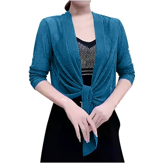 Holiday Deals! Borniu Womens Fall Winter Clothes Soft Chiffon Open Front Sheer Long Sleeved Cardigans For Evening Dress Clearance