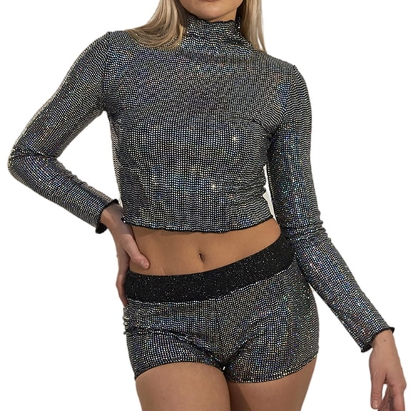 Ohufall Womens Sweatshirt Fashion Sequins Solid Comfortable Long Sleeve Breathable Round-Neck Sweatshirt