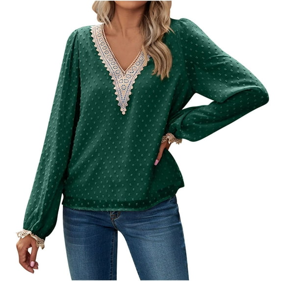 Ohufall Womens Tops, Women's Fashion Casual Spring Summer Long Sleeve V-Neck Blouses & Shirts Womens Fashion