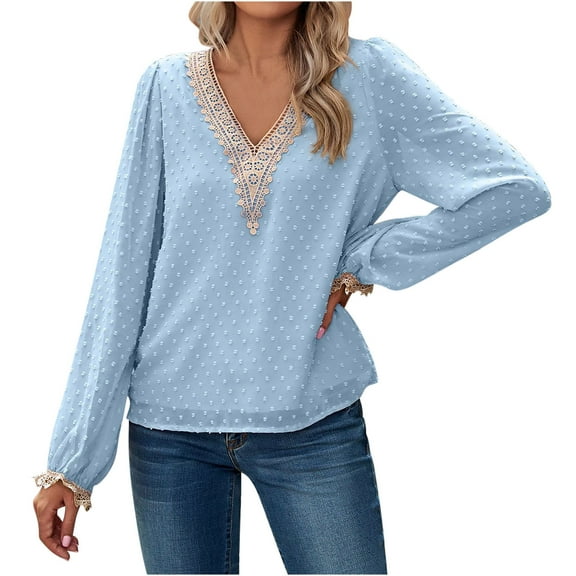 Ohufall Womens Tops, Women's Fashion Casual Spring Summer Long Sleeve V-Neck Blouses & Shirts Womens Fashion