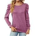 thumbnail image 1 of Ohufall Womens Tops, Women's Fashion Deep Round- Neck Solid Button Long Sleeve Blouse Shirt Top Womens Fashion, 1 of 4