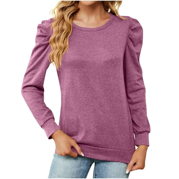 Ohufall Womens Tops, Women's Fashion Deep Round- Neck Solid Button Long Sleeve Blouse Shirt Top Womens Fashion
