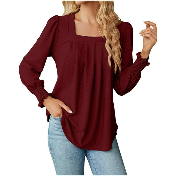 Ohufall Womens Tops, Women's Fashion Deep Square - Neck Solid Button Long Sleeve Blouse Shirt Top Fall Clothes