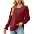 thumbnail image 1 of Ohufall Womens Tops, Women's New Casual Solid Round Neck Fashion Loose Long Sleeve T-shirt Top Fall Clothes, 1 of 4
