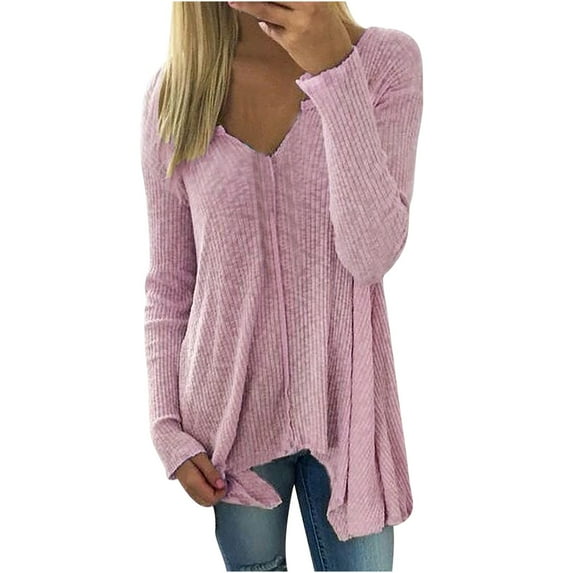 Holiday Deals! Ohufall Womens Tops, Women's New Solid Loose Sweater Sleeve Shirt Knitted Tops Fall Clothes Clearance