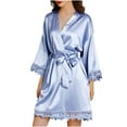 thumbnail image 1 of Ohufall Pajamas for Women, Women's Casual Homewear Long-Sleeve V-Neck Dress Solid Color Lace Night-Robe One Size, 1 of 8