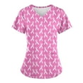 thumbnail image 1 of Holiday Deals Clearance! Qiaocaity Womens Scrubs Tops Working Blouse Short Sleeved V-neck Shirt Red Ribbon Breast with Pocket Short Sleeved V-neck Shirt/shirt Pink-B 2XL, 1 of 3
