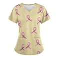 thumbnail image 1 of Holiday Deals Clearance! Qiaocaity Womens Scrubs Tops Working Blouse Short Sleeved V-neck Shirt Red Ribbon Breast with Pocket Short Sleeved V-neck Shirt/shirt Beige XL, 1 of 3