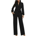 thumbnail image 1 of Umfun Pants for Women, Jumpsuits for Women, Fall Fashion V-Neck Pocket Button Long Sleeve Tie Jumpsuit Black 3XL, 1 of 3