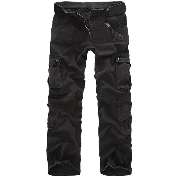 HOOMEUMY Men's Relaxed Fit Straight Leg Multi-Pockets Military Style Cargo Pants with Belt Loops Black 8