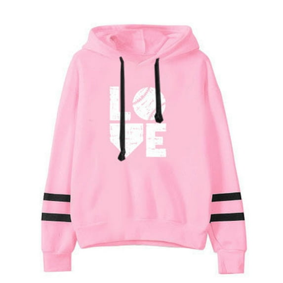 POROPL Hooded Sweatshirt Women Long Sleeve Crew Neck Sweatshirt Printed Pullover Tops Pink L