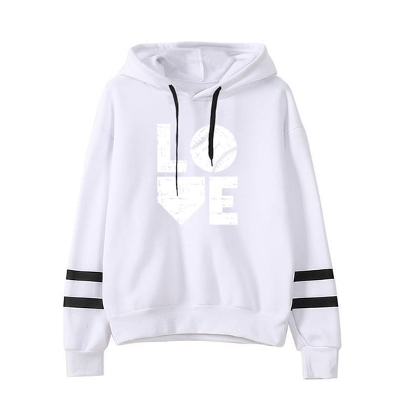 POROPL Hoodies for Women Long Sleeve Crew Neck Sweatshirt Printed Pullover Tops White L