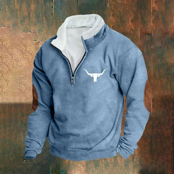 Holiday Deals Saving!LEBONYARD Mens Shirts Long Sleeve,Fashion Men Winter Zipper Casual Tops Long Sleeve V-Neck Sweatshirt Sky Blue M