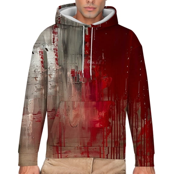 LEBONYARD Mens Shirts Long Sleeve,Men's Printed Long Sleeved Hooded Sweatshirt Hooded Sweatshirts Red M