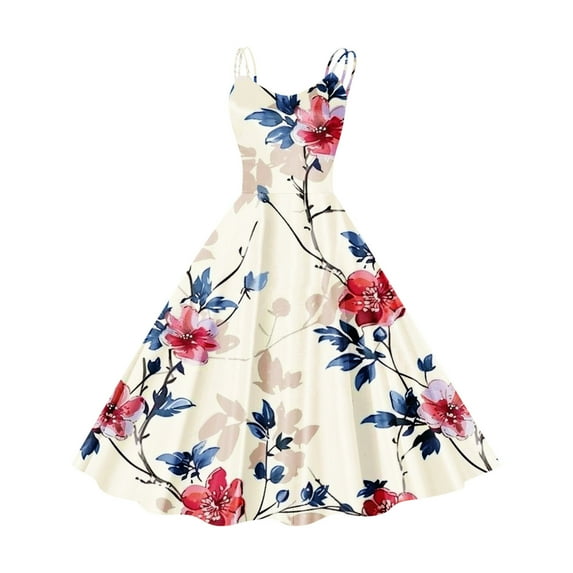 Viikei Womens Dresses Summer,Women's Valentine's Day Sparkling Print Cute Retro Strap Dress White M