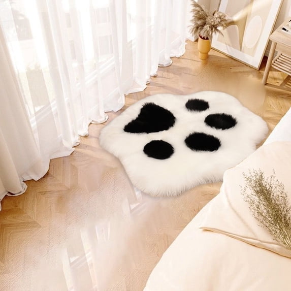 PRETXORVE Imitation Wool Cozy Paw Shaped Carpet Long Hair Rug Living Room Floor Mat Bedroom Bedside Rug