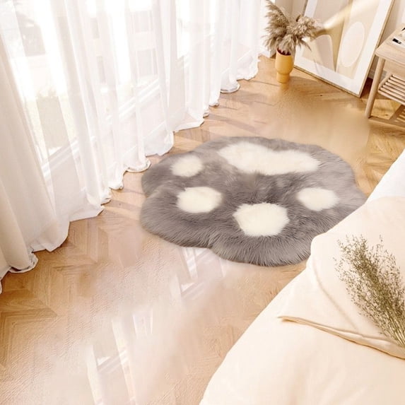 PRETXORVE Imitation Wool Cozy Paw Shaped Carpet Long Hair Rug Living Room Floor Mat Bedroom Bedside Rug