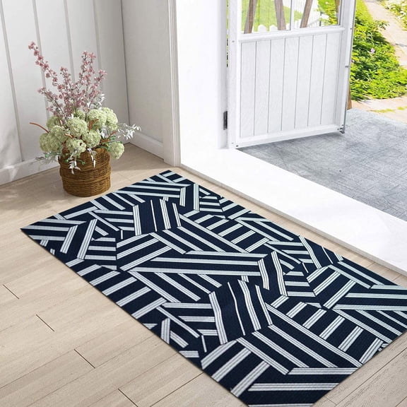 PRETXORVE Washable Non-shedding European Retro Lattice Printed Floor Mat Door Mat Sewer Mat Entrance Door Kitchen Bathroom Mat Non-slip Mat