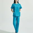 thumbnail image 1 of Holiday Scrubs Set for Women Womens 2 Piece Nursing Uniform Sets V Neck Short Sleeve Pocket Nurse's Tunic Top and Long Pant Lounge Set Casual Solid Scrubs Set up to 60% off, 1 of 6