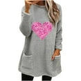 thumbnail image 1 of Holiday Usmixi Womens Fleece Sweatshirt Winter Womens Thickened Plush Pullover Sweater Long Sleeve Crewneck Cozy Sherpa Sweatshirt Fashion Heart Print Graphics Pocket Coat Tops Big Saving, 1 of 4
