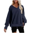 thumbnail image 1 of Holiday Usmixi Womens Sweatshirt Winter Oversized Sweatshirt for Women Casual Solid V Neck Long Sleeve Pullover Tops Side Slit Irregular Hem Cozy Fleece Sweatshirts Big Saving, 1 of 5