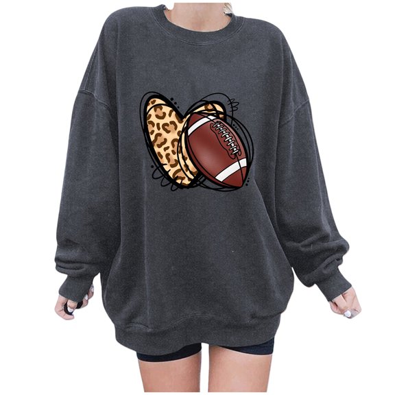 Holiday wycnly Womens Sweatshirt Winter Womens Oversized Sweatshirt Vintage Leopard Heart Baseball Graphics Pullover Tops Ladies Girls Long Sleeve Loose Fleece Crewneck Sweatshirt Big Saving
