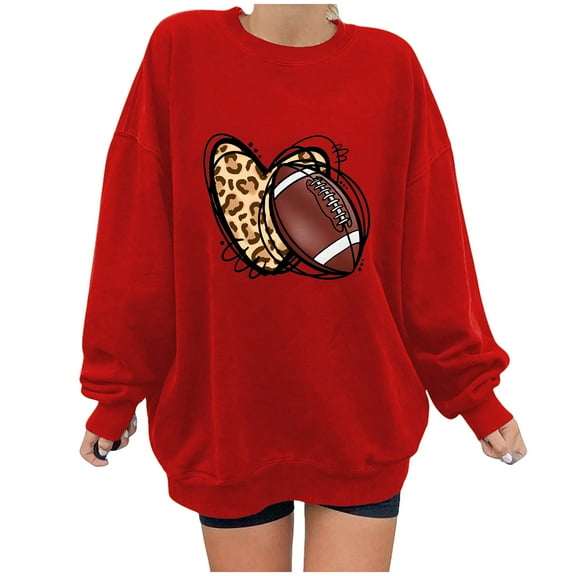 Holiday Usmixi Womens Sweatshirt Winter Womens Oversized Sweatshirt Vintage Leopard Heart Baseball Graphics Pullover Tops Ladies Girls Long Sleeve Loose Fleece Crewneck Sweatshirt Big Saving