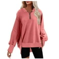 thumbnail image 1 of Holiday Deals Usmixi Womens Sweatshirt Winter Womens Quarter Zip Pullover Sweatshirt Loose Casual Solid Long Sleeve Fall Ladies Tops Fashion Lapel Irregular Hem Oversized Sweatshirt Big Saving, 1 of 7
