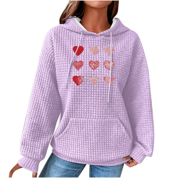 Holiday Womens Hoodies Winter Womens Plus Size Hooded Sweatshirt Casual Loose Pocket Soft Knitted Pullover Hoodies Tops Fashion Heart Graphics Sweatshirt Sweater Big Saving