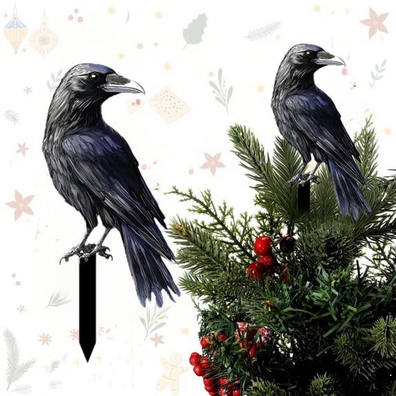 karymi Halloween Crow Decorations Black Birds Yard Stake for Garden Party Christmas Tree Topper Outdoor Ornaments Spooky Themed Display Accessories Birthday Gifts