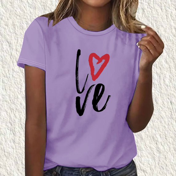 Holiday Deals kttectoa Classic Fit Casual T Shirt Basic Tops Womens Shirts LOVE Print Blouse Tops Short Sleeve Crewneck T Shirts for Women Fall Savings Staying at Home