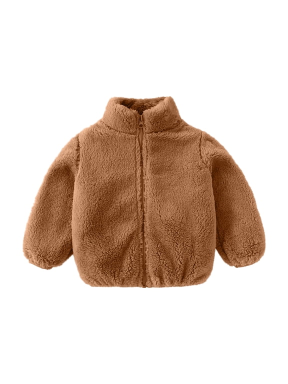 Kids Winter Coats for Toddler Grils Fleece Outwear Boys Zipper Solid-color Thick Warm Coat