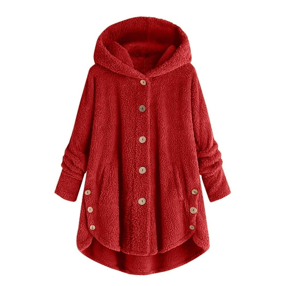 yievot Hooded Fleece Coats for Women Long Sleeve Teddy Bear Jacket Button Winter Warm Fuzzy Pullover Outerwear Coat