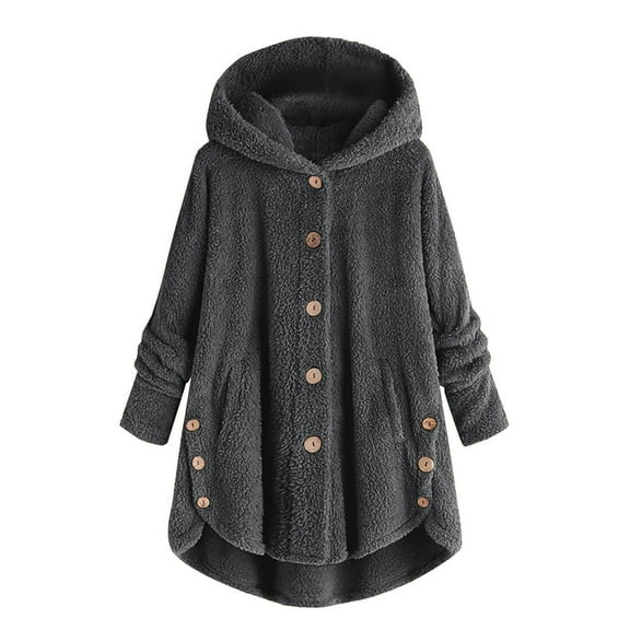 yievot Hooded Fleece Coats for Women Long Sleeve Teddy Bear Jacket Button Winter Warm Fuzzy Pullover Outerwear Coat