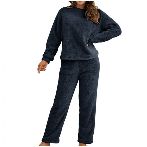 yievot Lounge Sets for Women Long Sleeved Plush Two Piece Sweater and Pants Pajamas Loungewear