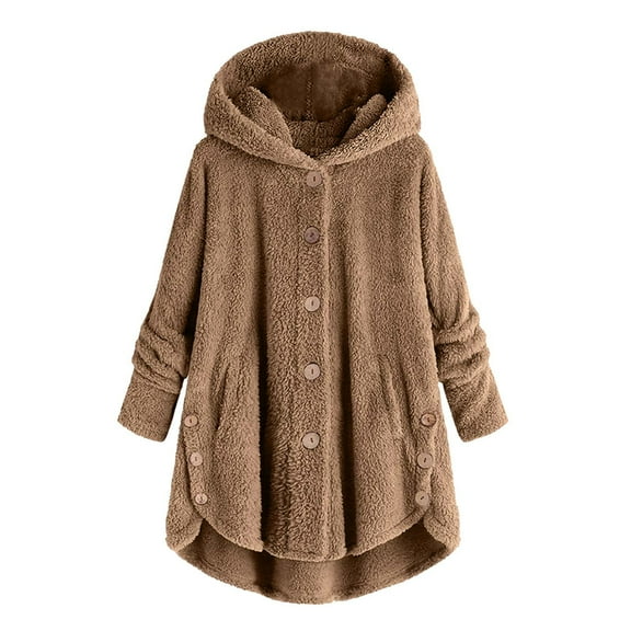 yievot Sherpa Fleece Jacket for Women Winter Fuzzy Coat Long Sleeve Button Down Hooded Outerwear Lounge Wear