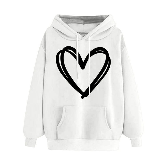 yievot Women Hoodies Women's Comfortable Sweater Heart Pattern Printed Women's Hooded Pocket Drawstring Sweater