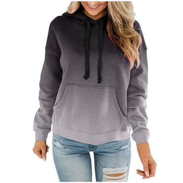 Holiday Deals yievot Women Hoodies Clearance Women's Winter Gradient Printed Plush Casual Long Sleeved Hooded Sweater