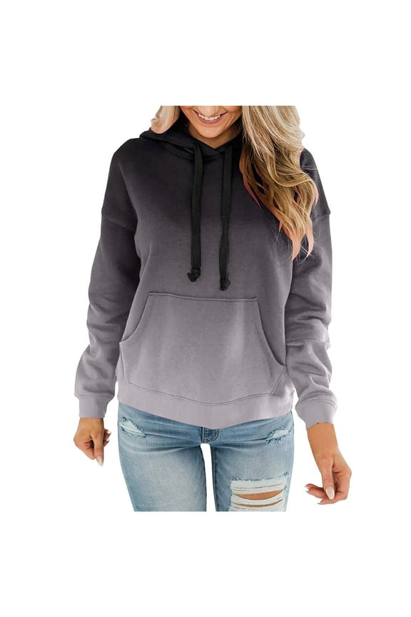 Women Hoodies Women's Winter Gradient Printed Plush Casual Long Sleeved Hooded Sweater