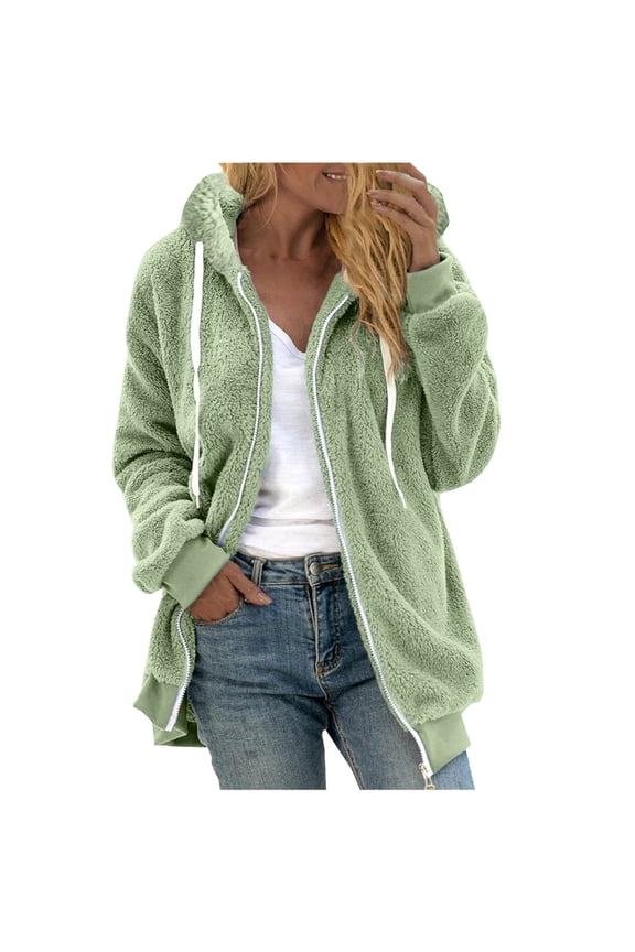 Women's Fuzzy Fleece Jacket Oversized Sherpa Coat with Hood Winter Warm Teddy Coats Long Sleeve Outwear