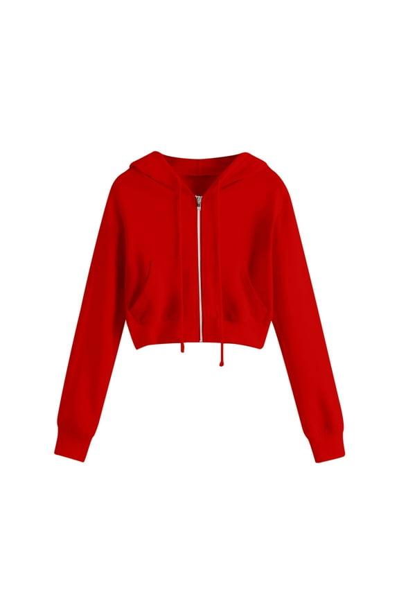 Women's Long Sleeve Cropped Hoodie Casual Zip Up Drawstring Hoodies Short Sweatshirt Hooded Crop Jacket Top with Pockets Fall Clothes