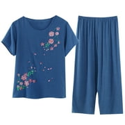 Holiday Deals yievot Women's Pajama Set Soft Short Sleeve Top With Capri Pants Loungewear Sleepwear Pajamas On Clearance