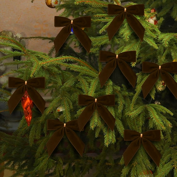 Holiday Decor, 24pcs Small Velvet Christmas Bows for Christmas Tree Wreath Gift Wrap Crafts Wedding Party Bows for Snack Bags Baking Candy Bags Home Decoration, Style-257, Coffee,