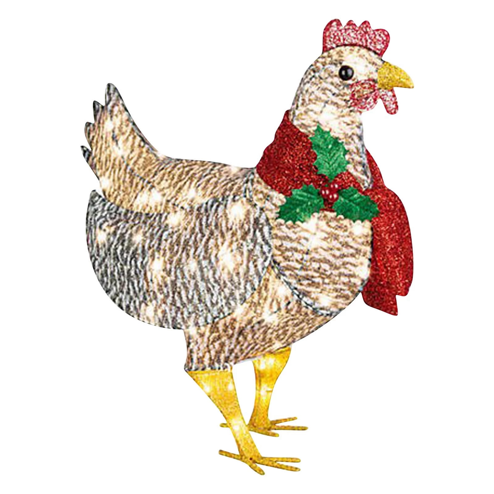 Holiday Decor LightUp Chicken with Scarf Christmas Ornaments Solar