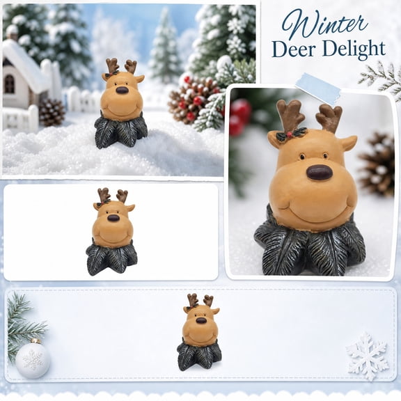 Holiday Decoration, Farmhouse Reindeer Mantel Figurine, Winter Reindeer Small Shelf Sitter, Resin Christmas Decor Accent Piece, 3X2.5 Inch Polyresin Deer Head with Dark